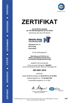 DIN EN ISO 9001 : 2015 , Erstzertifizierungsdatum: 01.10.1997